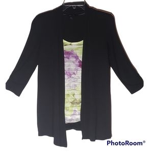 AB Studio Black Faux 2 Piece colorfull top/cardigan Ladies XS 001